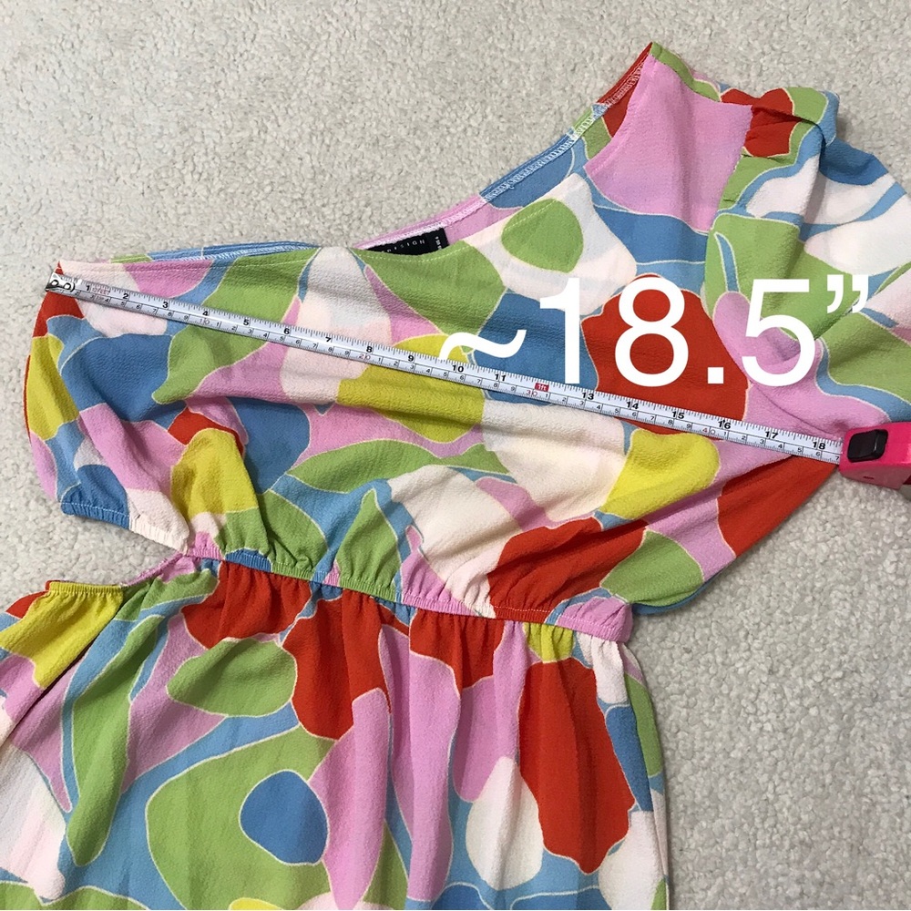 ASOS One Shoulder Midi Dress Cut Out Retro Abstract Print Multicolor Size 6 - Picture 9 of 14
